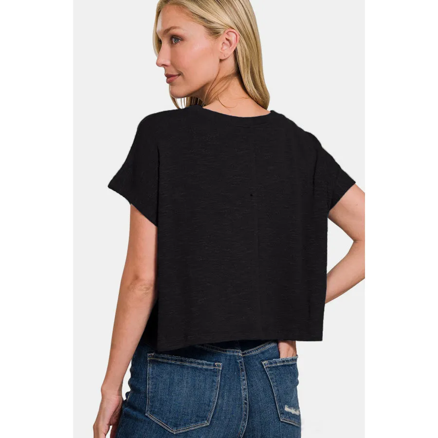 Zenana Round Neck Short Sleeve Crop T-Shirt