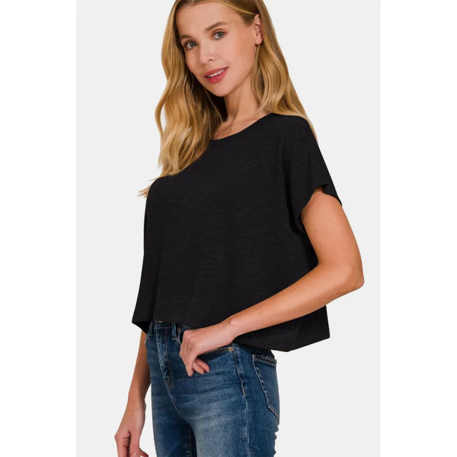 Zenana Round Neck Short Sleeve Crop T-Shirt